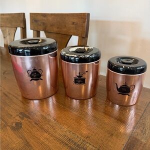 West Bend Copper Colored Aluminum Canisters Coffee-Sugar-Tea